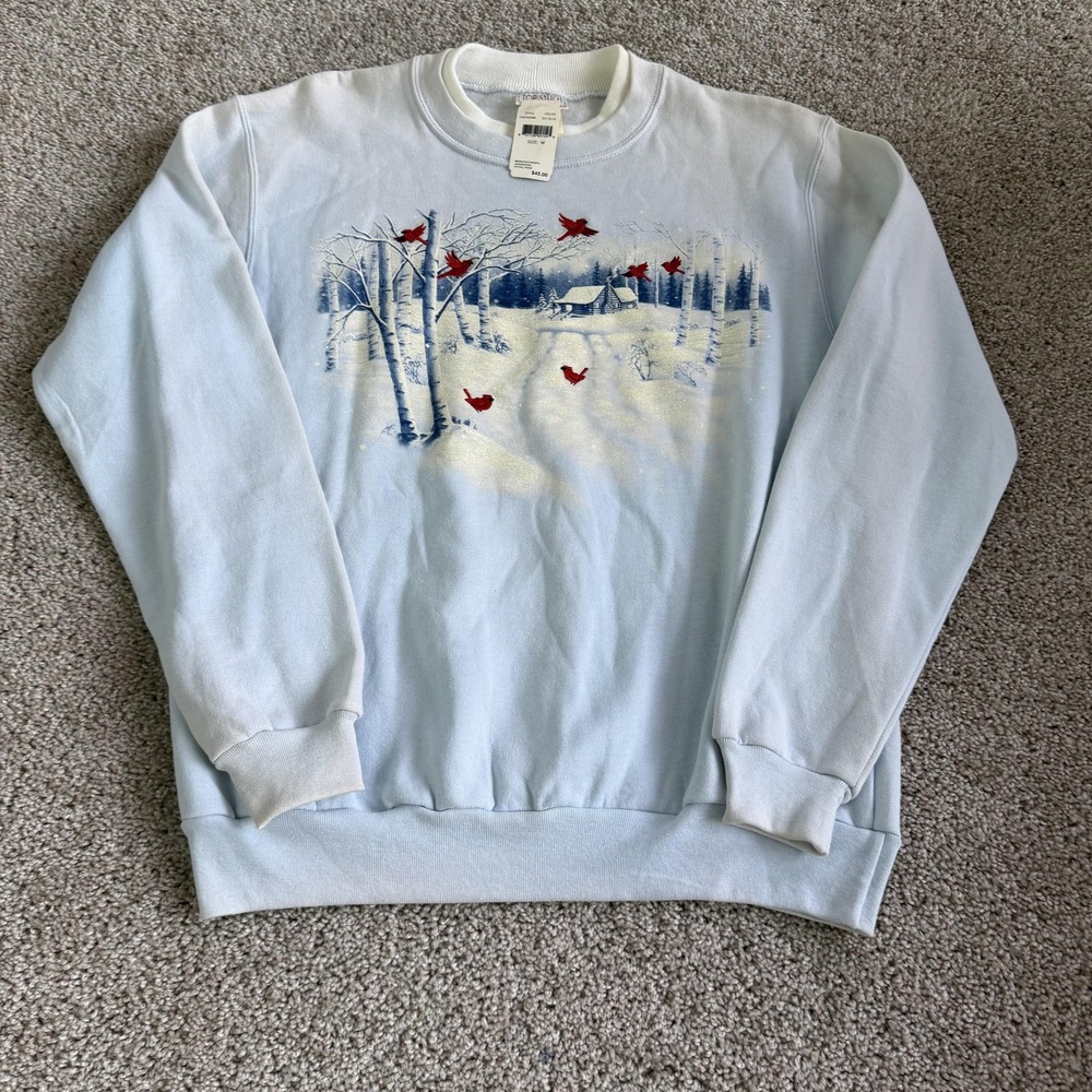 Vintage Top Stitch By Morning Sun Sweatshirt Womens M Sky Blue Fleece Cardinal
